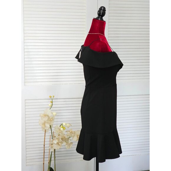 NWT Alice + Olivia Women's Black Dash Cold-Shoulder Flounce Dress Sz 4 1939 - Picture 12 of 15